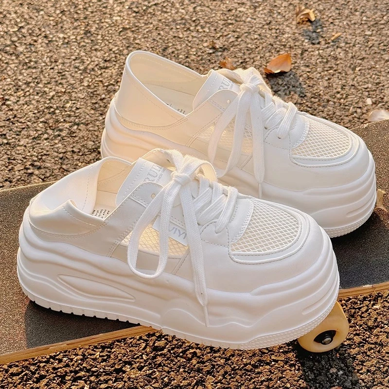 新百伦百搭厚底小白鞋女夏季透气网面两穿配阔腿裤鞋子运动板鞋女