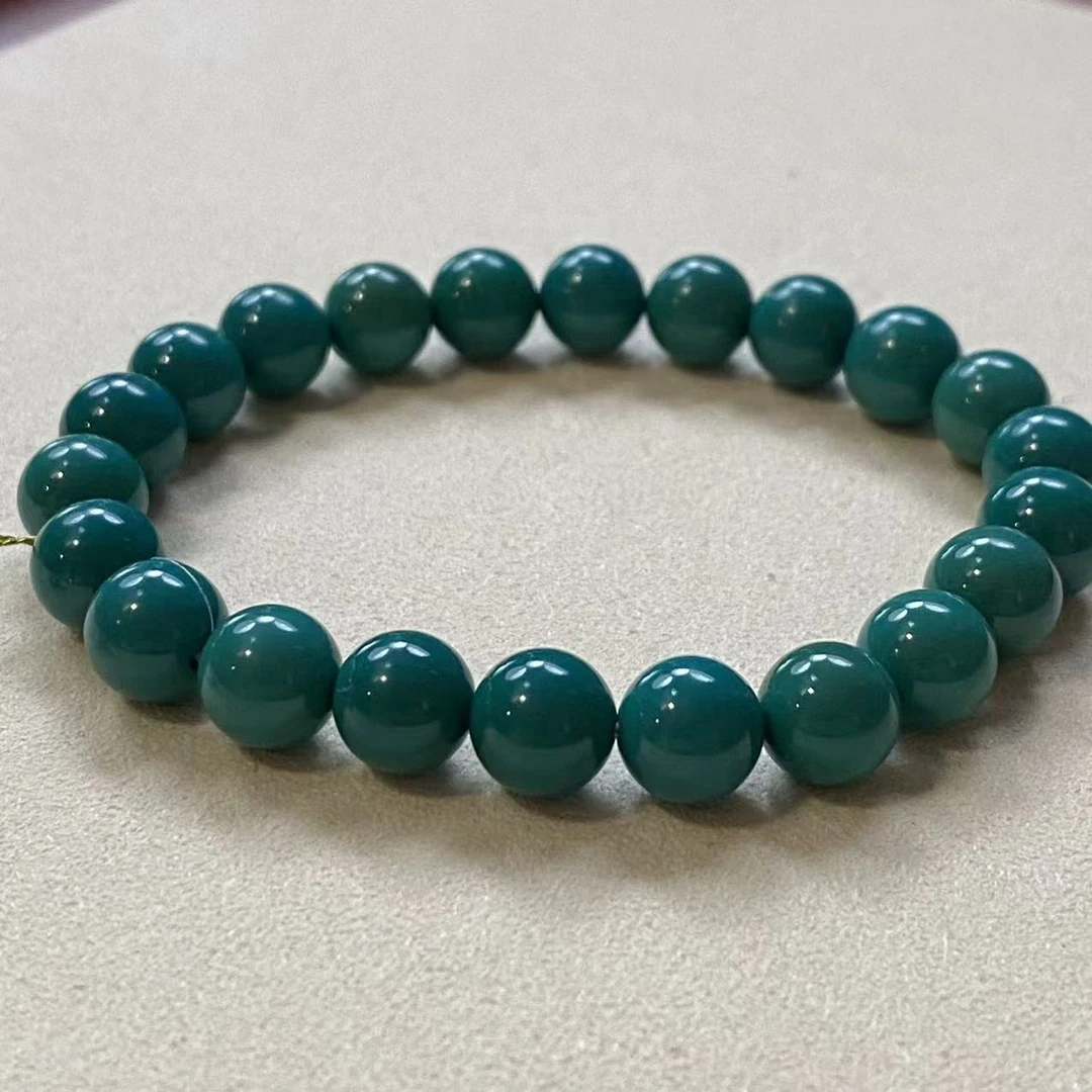 【珺笙珠宝】典藏•原矿极光地狱绿松石圆珠手串8mm