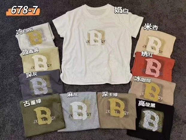 （大奔）复古印花雪花棉短袖透气夏季宽松圆领套头衫文艺T恤上衣