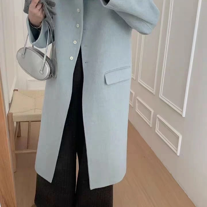 韩系设计感娃娃领双面羊毛大衣长款高级感减龄