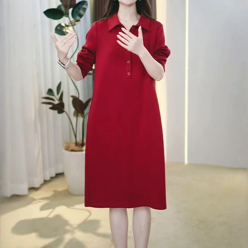 气质名媛简约长袖连衣裙女2025早秋新款洋气宽松休闲百搭显瘦裙子