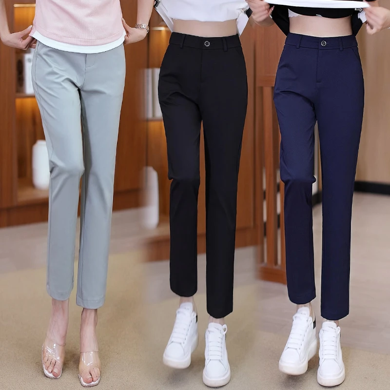 奈秀儿春秋烟管裤子女新款高腰显瘦百搭神裤休闲直筒九分裤女3020