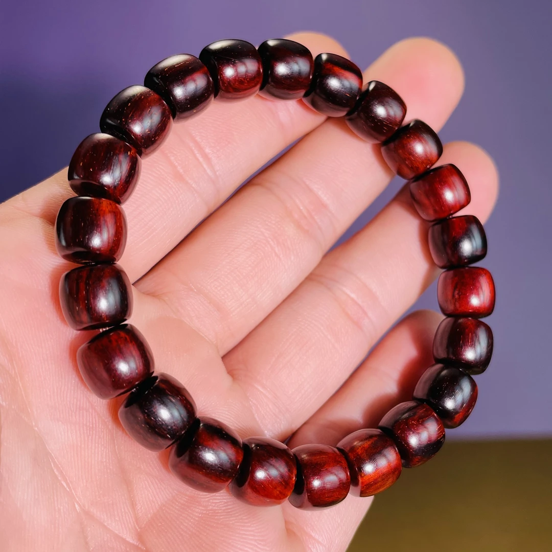 正宗印度正品小叶紫檀老型珠手串，火焰纹单圈手链9X10mm念珠