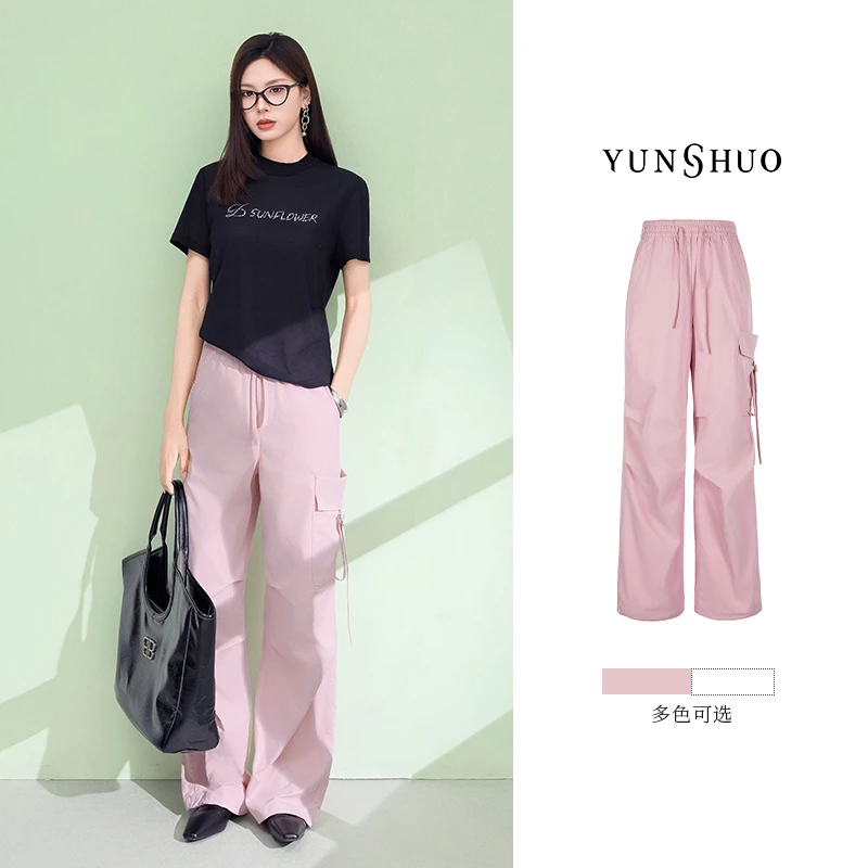 允硕新品时尚工装裤休闲纯色百搭女装气质直筒高腰口袋裤子198265