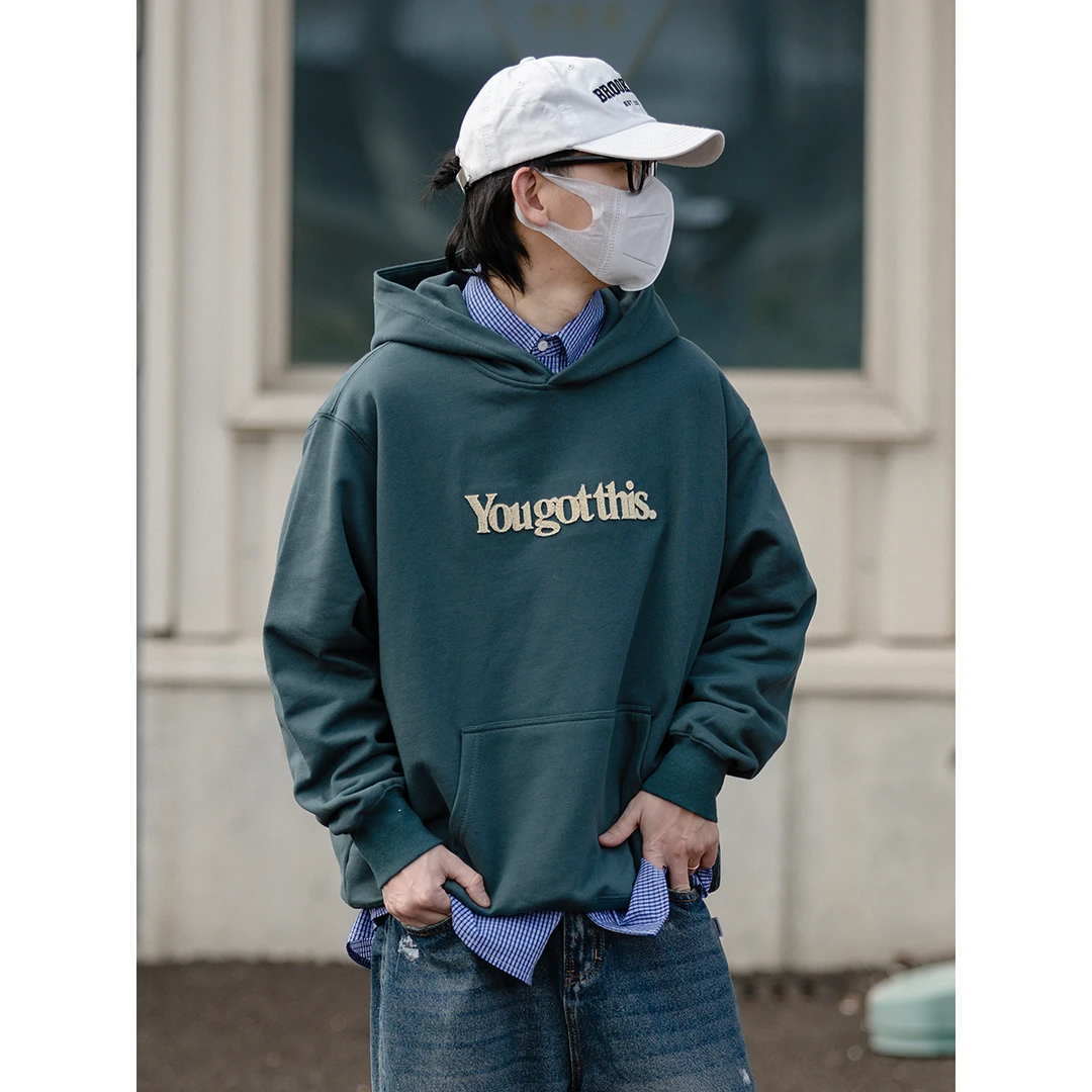 春季新款牙刷绣连帽卫衣宽松青少年日系简约复古情侣套头 LF24286