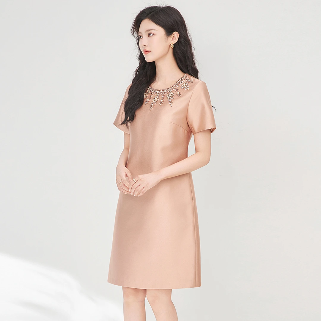 轻奢贵气优雅重工钉钻圆领连衣裙高级感礼服裙女夏款