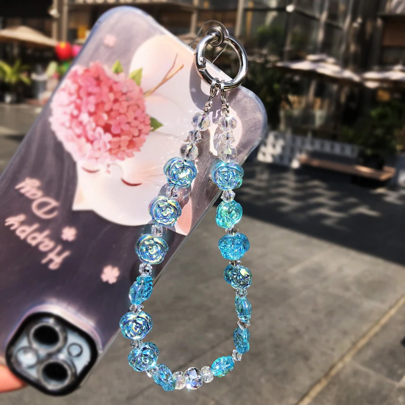 时尚原创新款百搭通用斜跨挂脖长款短款手机链手机绳闪亮串珠结实