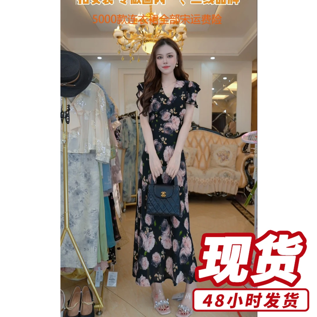 法式复古长裙夏季新款收腰显瘦设计感连衣裙女A34081