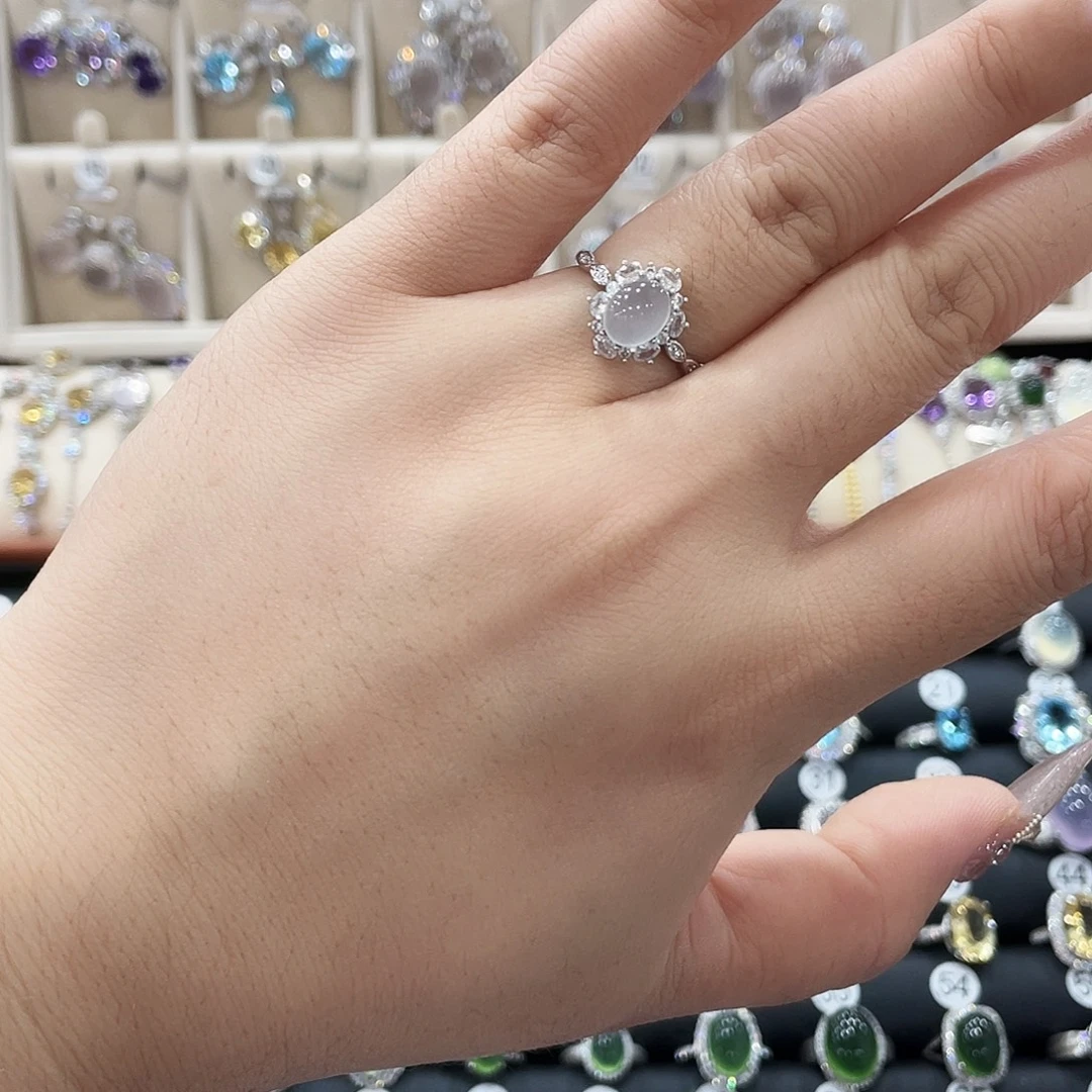 蛇纹石玉银S925镶嵌戒指