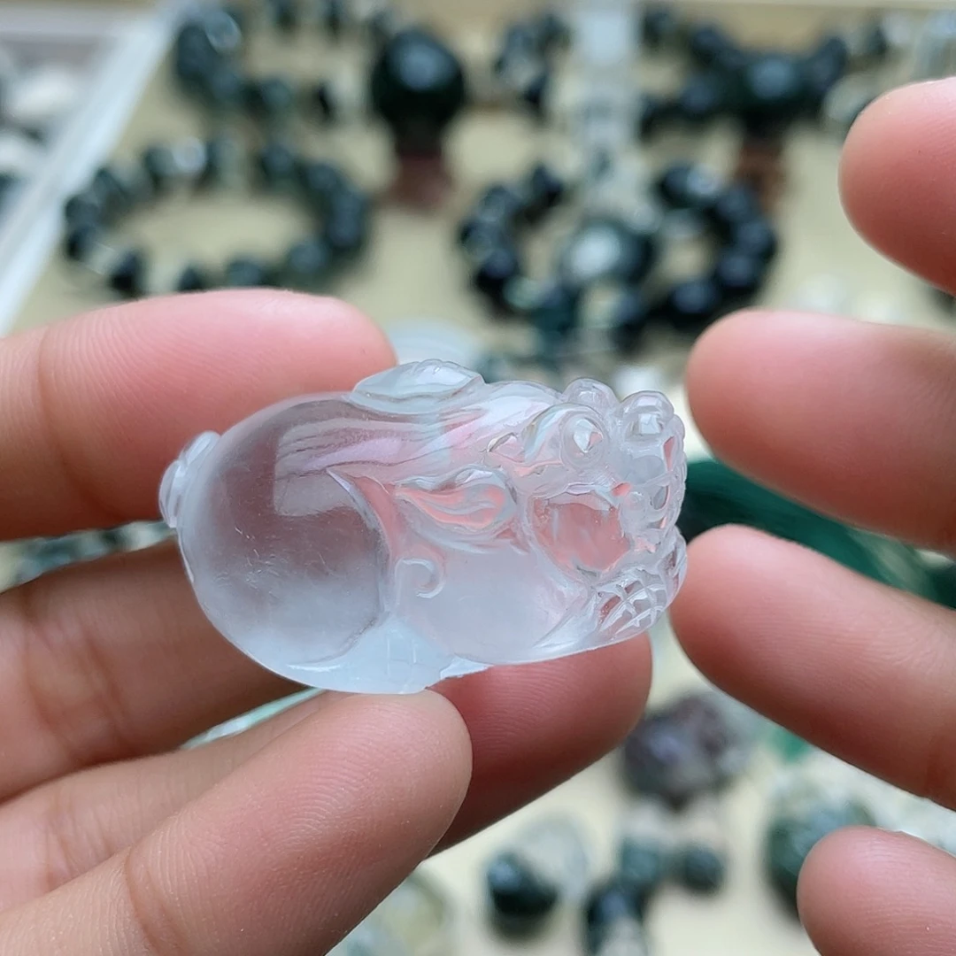 绿水晶兔毛貔貅，不打孔未镶嵌