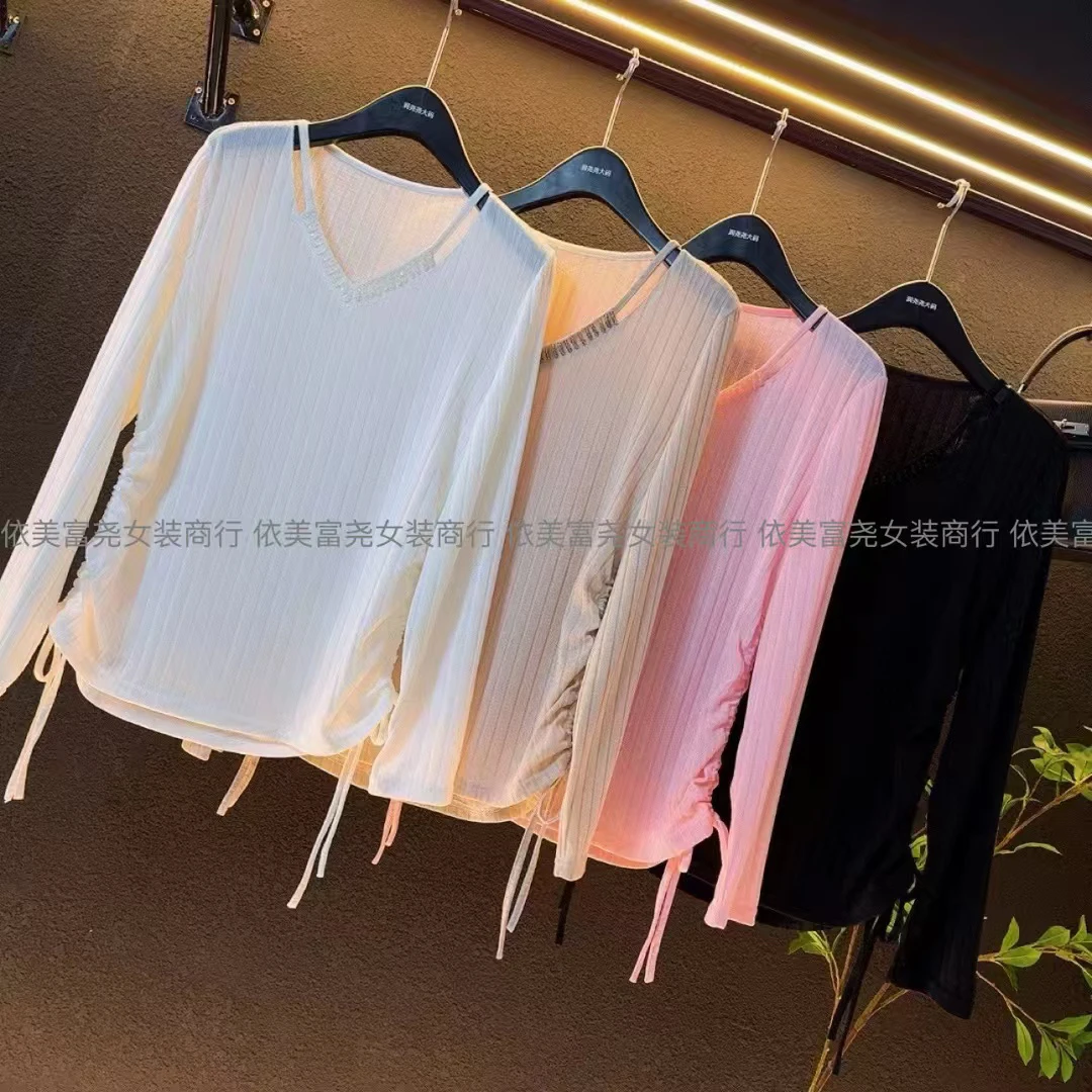 新款法式2025春季大码抽绳打底衫女气质优雅高级百搭上衣/3127