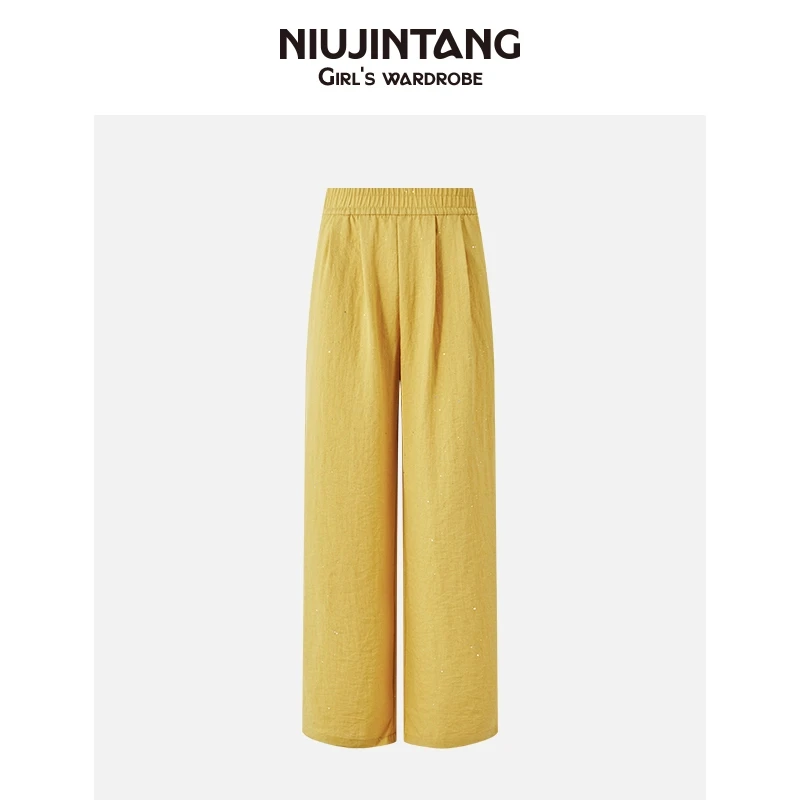 【淼淼】NJT夏季2025年莱赛尔亚麻慵懒高腰显瘦宽松直筒裤HAW250019