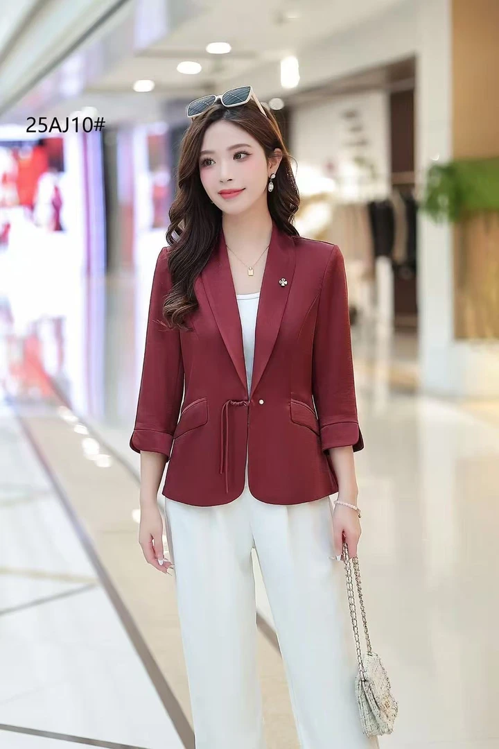 【D876】醋酸质感外套新中式西装春夏季新款盘扣女神范七分袖上衣