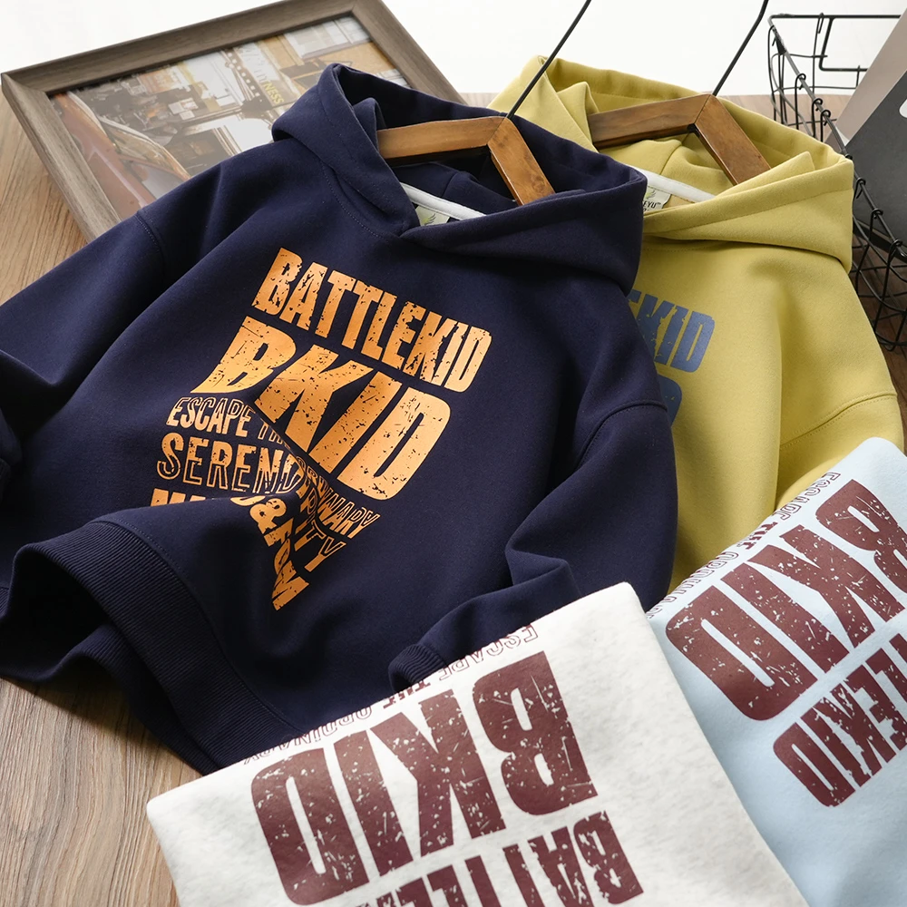 春季新款休闲儿童字母印花连帽卫衣男童中大童百搭上衣85123