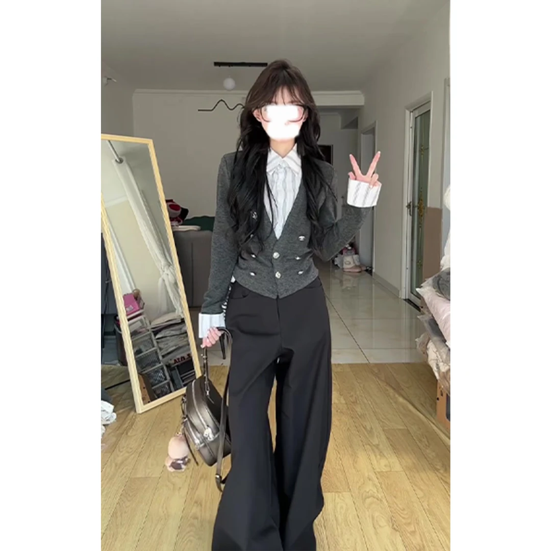 MARIE.COCO春季美式复古气质上衣长袖女高腰百搭时尚长裤两件套