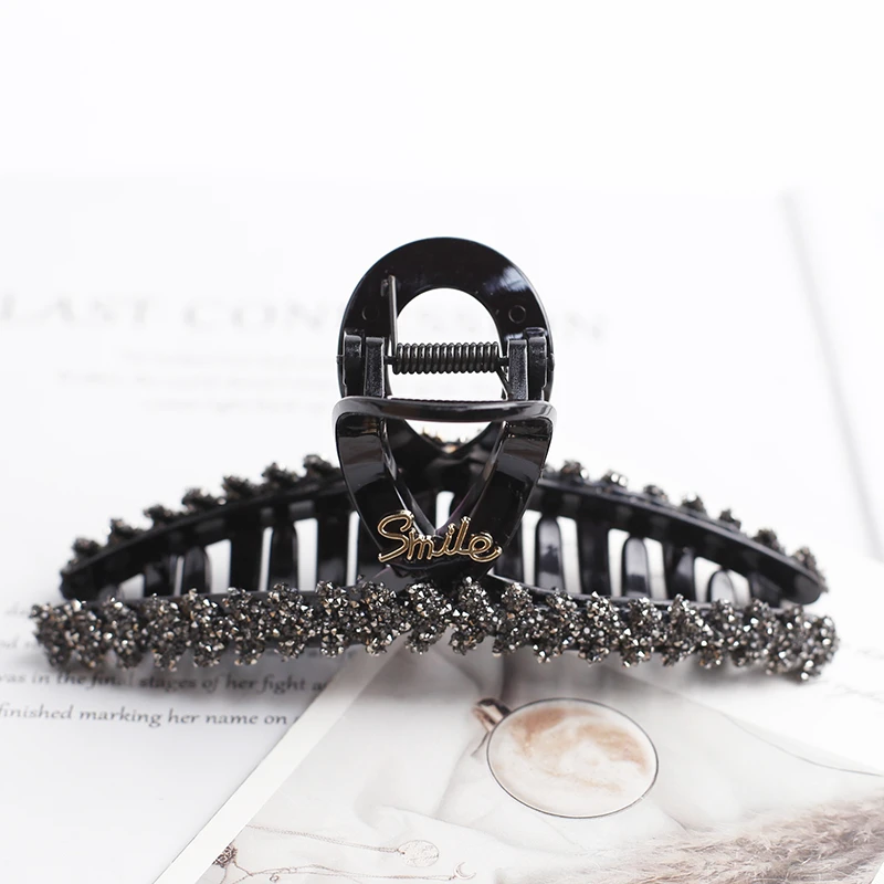 13cm黑色高级感闪钻大号盘发发抓发卡6731