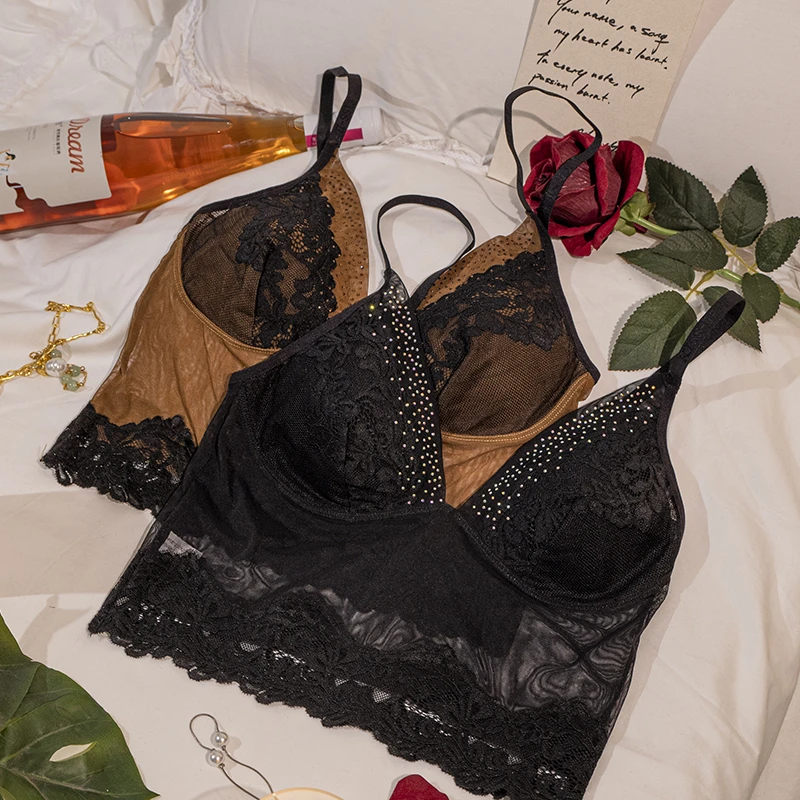 【90-200斤】法式蕾丝性感聚拢固定杯大码内衣女背心吊带AXMB017