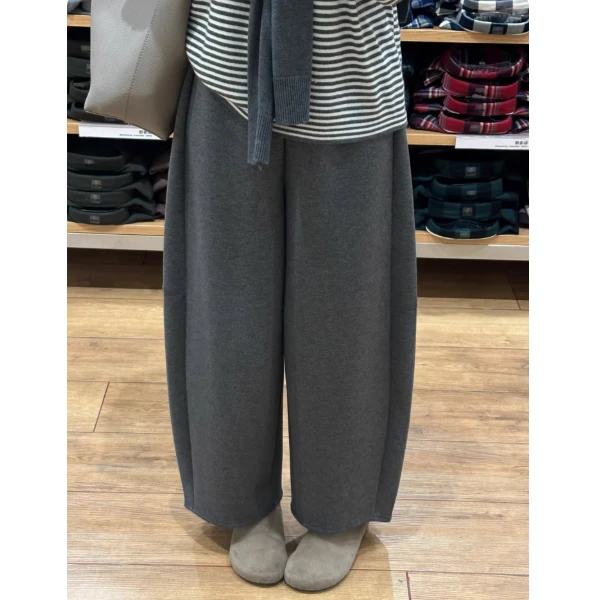 灰色加绒慵懒风休闲裤秋冬小个子高腰糯米裤胖MM遮肉显瘦阔腿裤子