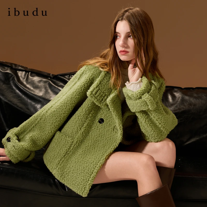 人造皮草 三彩ibudu2025冬季新款环保皮草毛绒外套立领仿皮草女