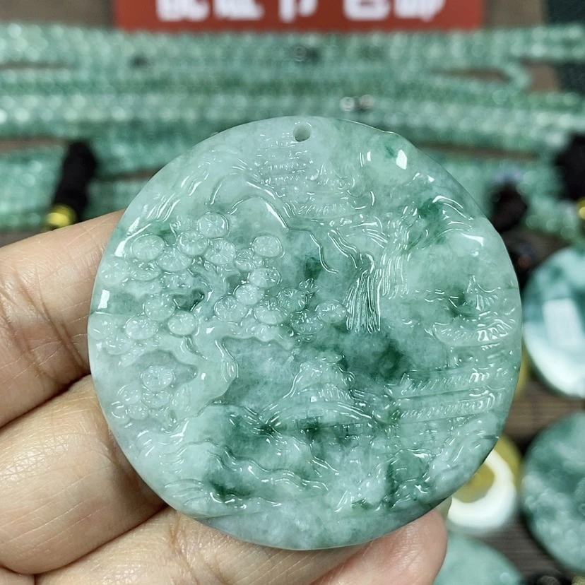 【闪购商品】翡翠颈饰未镶嵌玉吊坠翡翠玉圆形山水牌