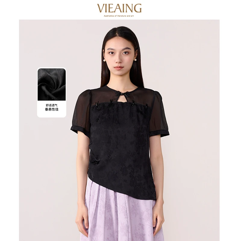 VIEA.ING薇迎夏季新款休闲百搭提花不规则短袖小衫012012240000