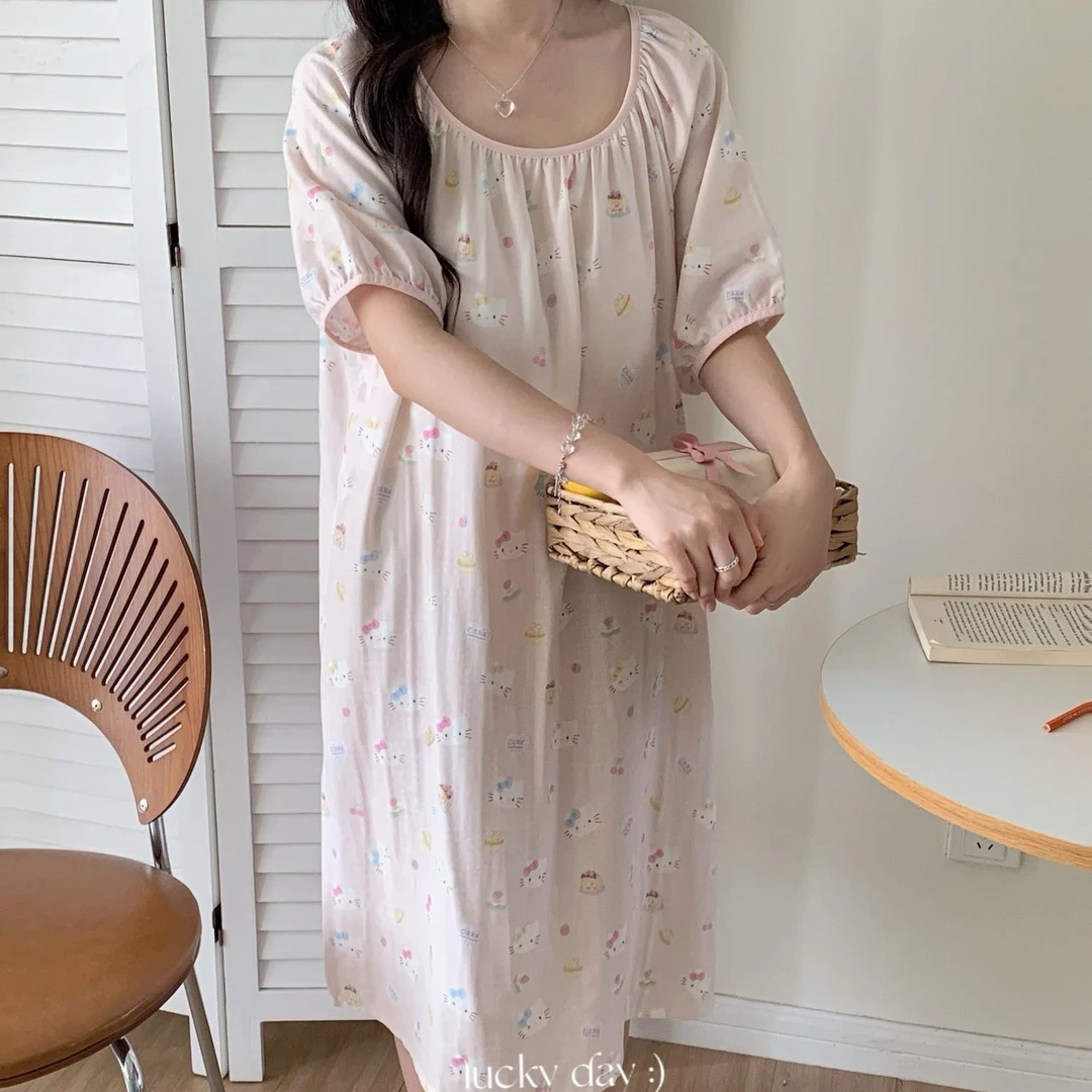 自带胸垫夏季全棉双层纱睡裙透气甜美可爱均码夏季舒适薄款