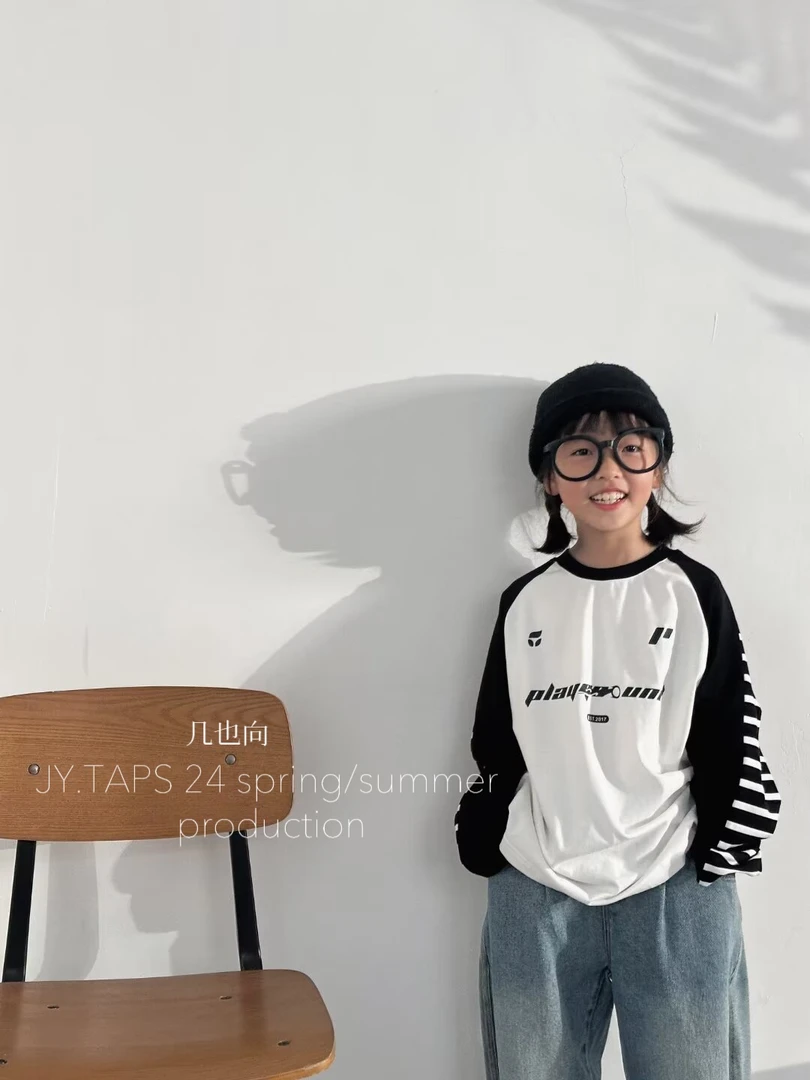 【040】天天妈韩版休闲宽松百搭休闲拼接条纹T恤