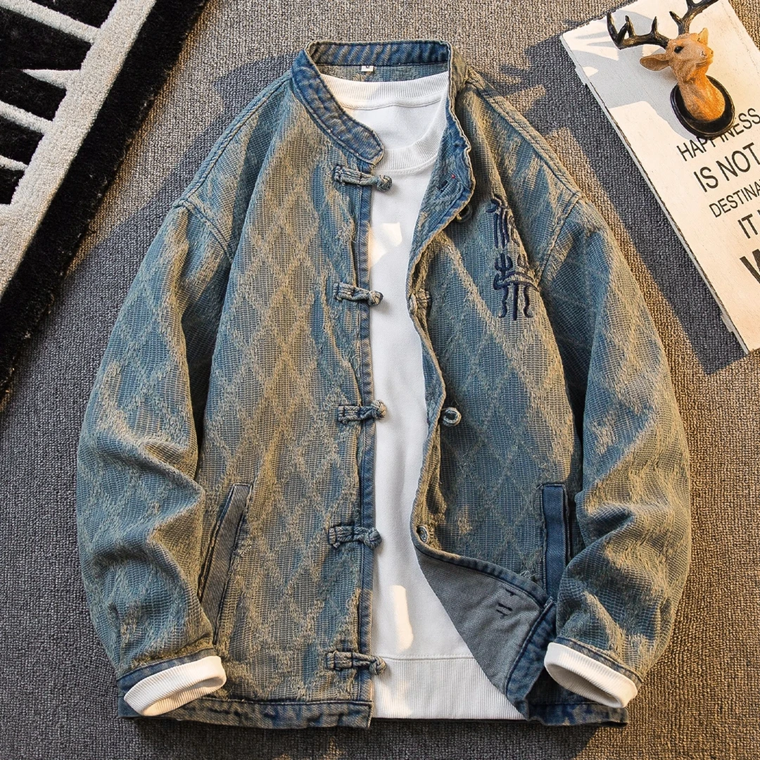 2025新款新中式牛仔外套男古风盘扣汉服唐装上衣高级感民族风夹克