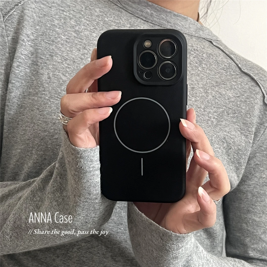 小众高级感黑色细圈磁吸适用iPhone16Promax苹果15手机壳14全包13