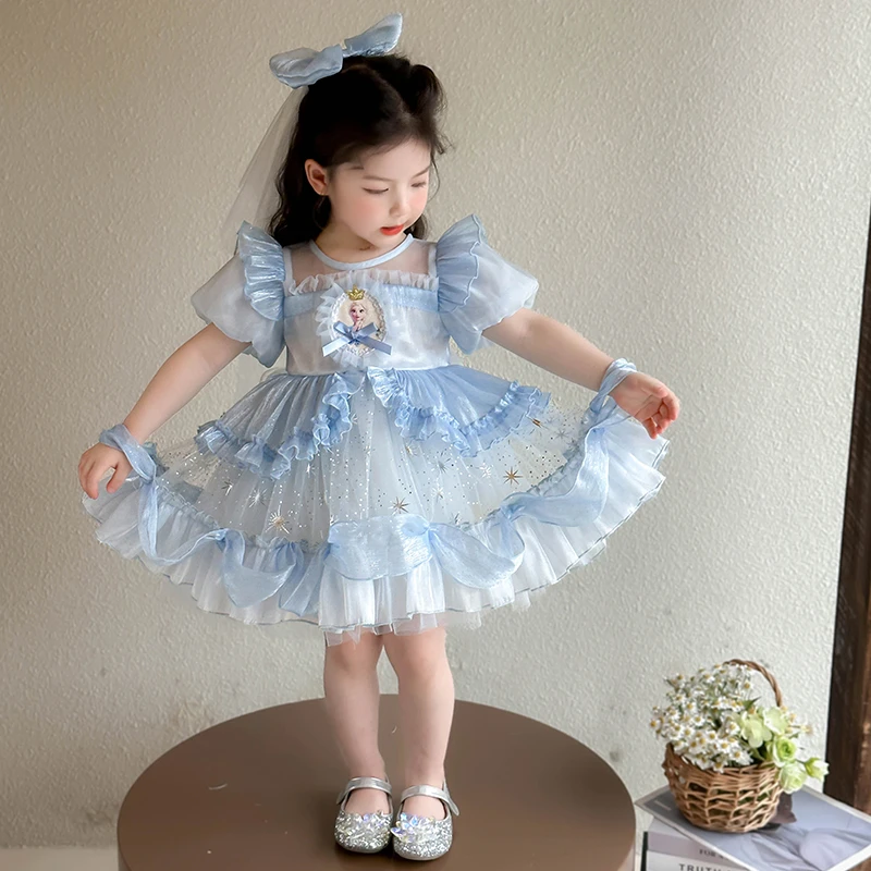 女童夏季连衣裙儿童洋气冰雪艾莎公主裙小女孩生日礼服蓬蓬网纱裙