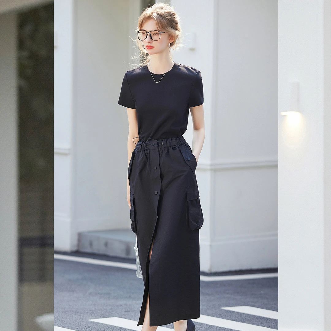 【商场同款新品】白鹿语夏休闲大口袋开叉设计连衣裙女YU20136