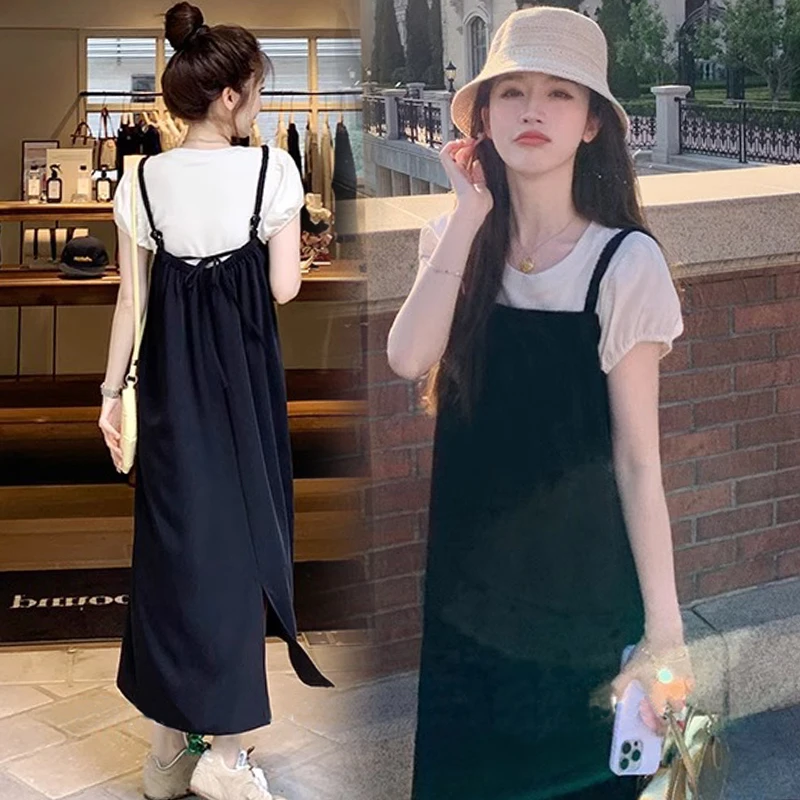 【耶耶专属】现货孕妇装夏装设计感宽松拼接T休闲百搭孕妇背带裙
