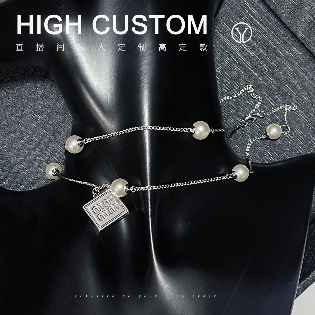 铜合金仿珍珠项链 317 牛牛方形银色细项链