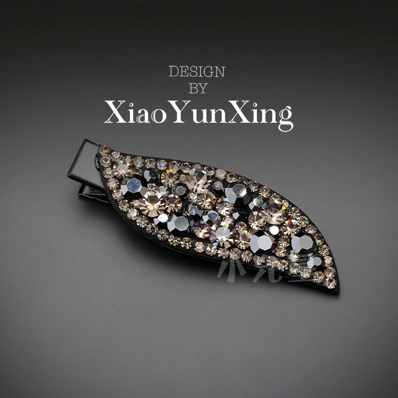 轻奢水钻发夹优雅气质刘海夹百搭边夹新年树叶鸭嘴夹满钻一字夹