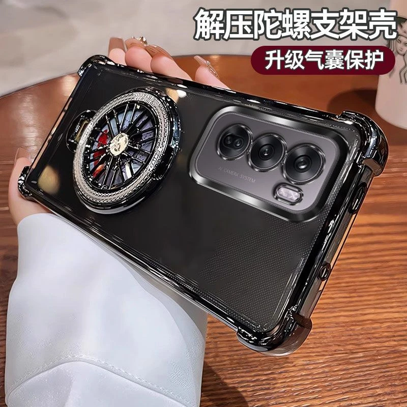 气囊防摔OPPOReno12手机壳PJV110高质量全包镜头陀螺磁吸支架简约