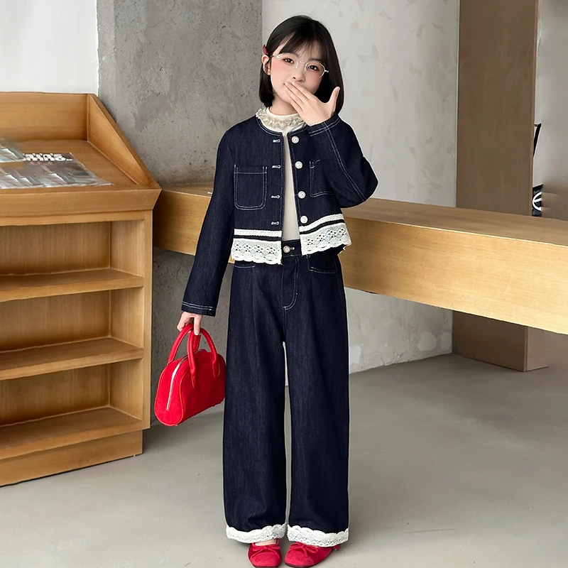 女童牛仔套装秋季2025新款儿童洋气时髦韩系春秋女大童秋装两件套