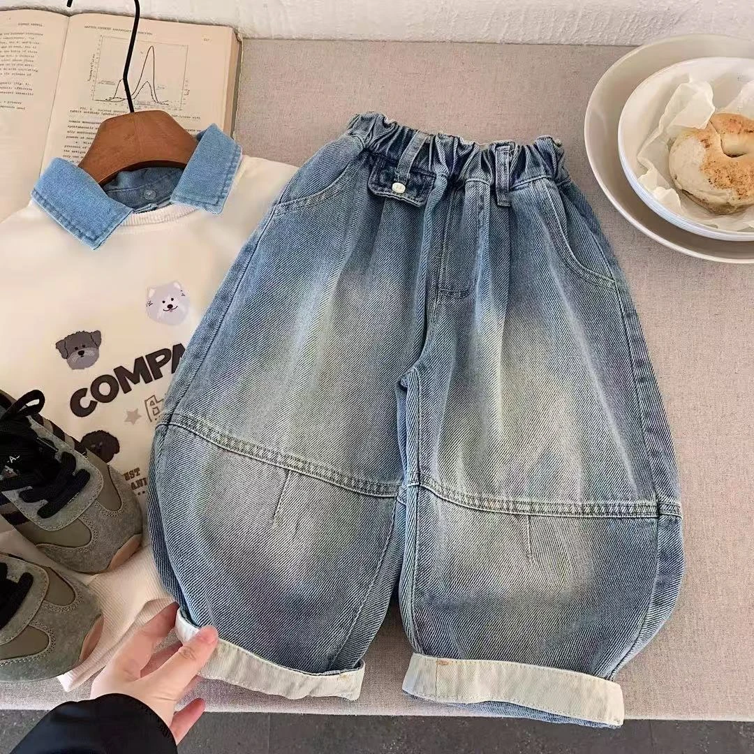 儿童牛仔长裤2025秋季新款男女童牛仔裤洋气百搭休闲裤韩版裤子Q
