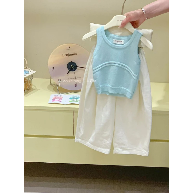 【清仓 no退no还】女童春夏洋气天蓝色针织背心韩版