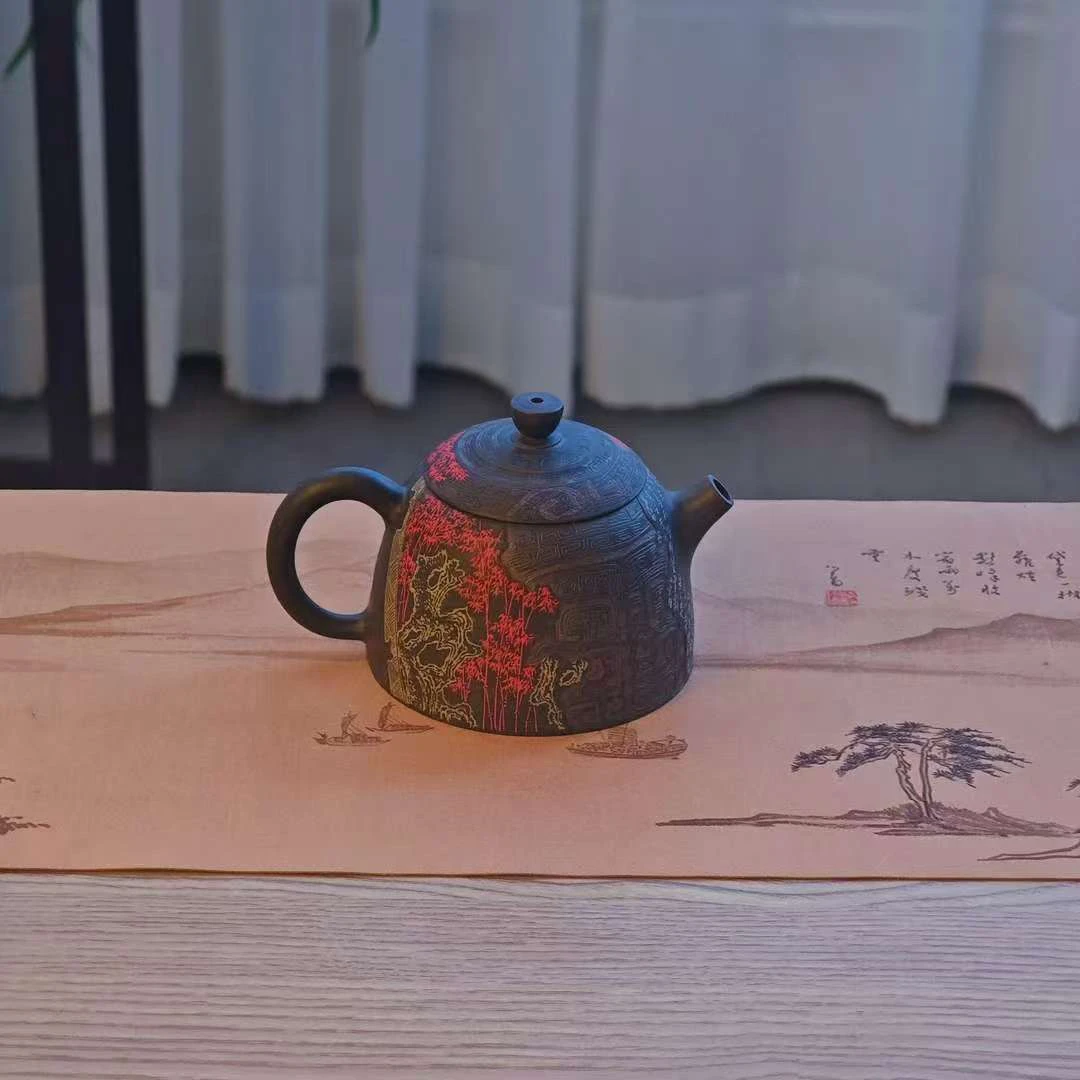 公山堂农夫工作品寒竹重工系列180毫升建水紫陶纯手工