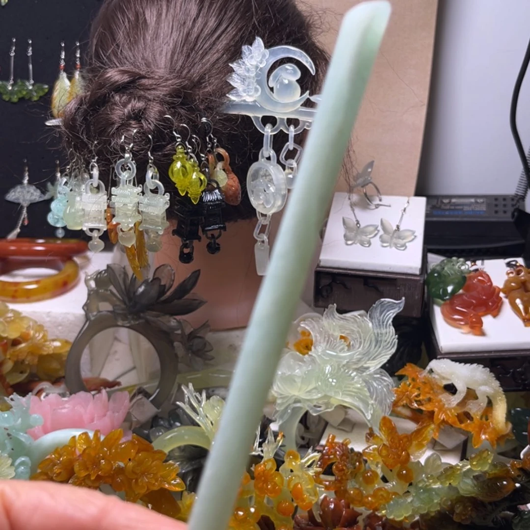 【闪购商品】未镶嵌蛇纹石玉发饰