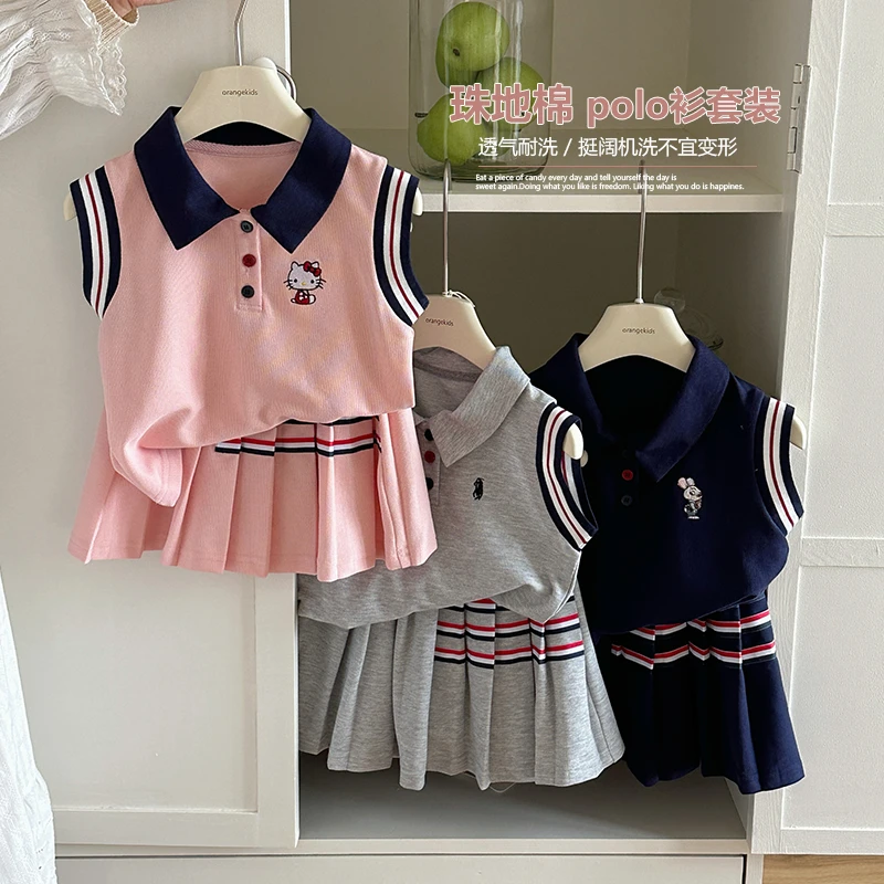 【橘子家】现货女童POLO衫短裙套装可爱无袖学院风两件套HS62249