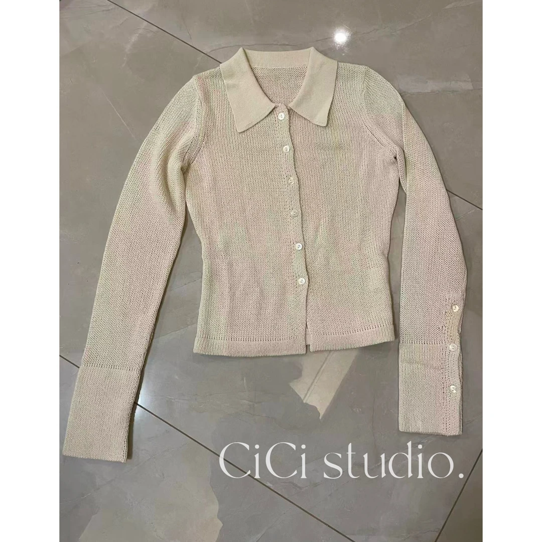 Cici高定纱线polo领针织衫