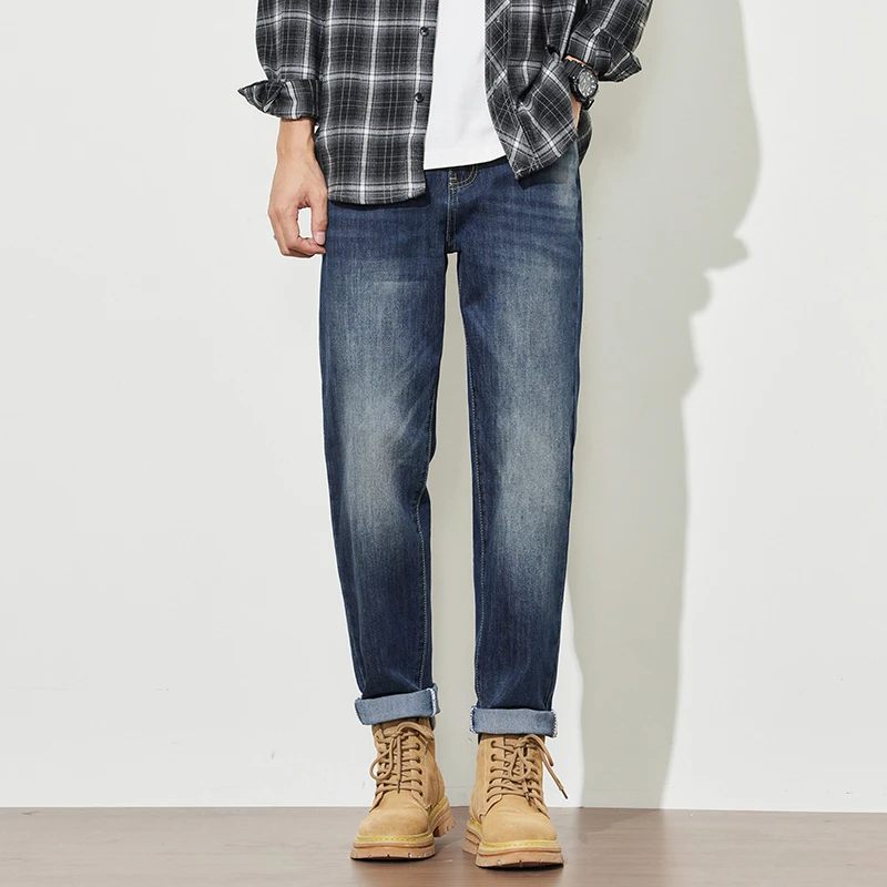 2025春夏新款蓝色牛仔裤男士潮牌美式复古宽松直筒微锥形长裤