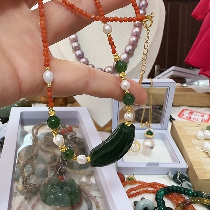 微***也和田玉（碧玉）银S925镶嵌颈饰弯弯设计款项链有结构