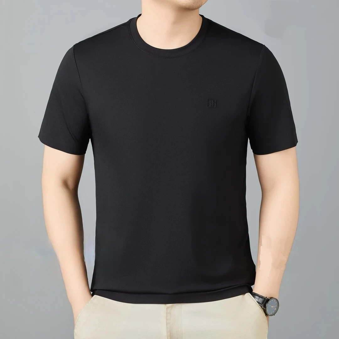 972新款男士高端桑蚕丝纯色圆领简约百搭短袖