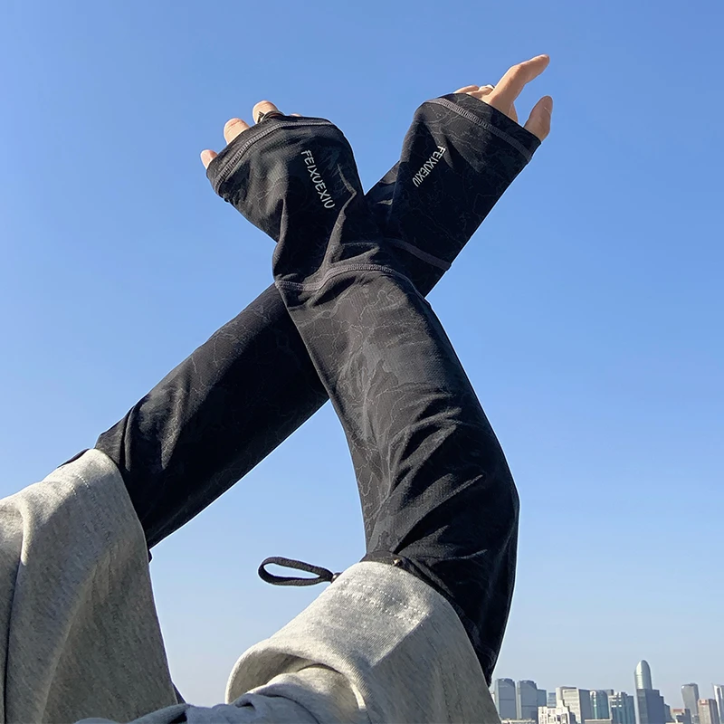 冰袖男士户外钓鱼骑行防晒冰丝袖套夏季可调节高弹宽松护臂手袖薄