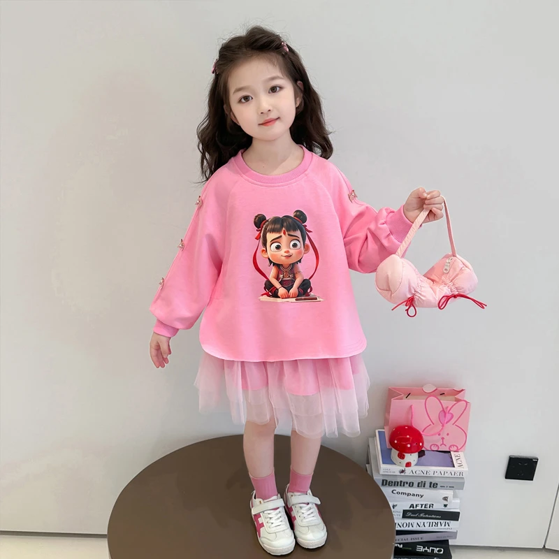 国潮女童哪吒连衣裙洋气儿童公主裙小女孩宝宝春秋装裙子2025新款