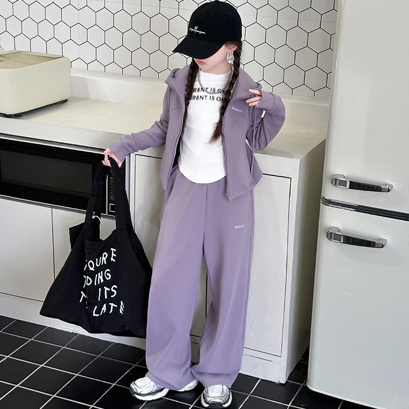 女童秋款拉链衫套装2025新款儿童中大童女孩洋气休闲时尚两件套潮