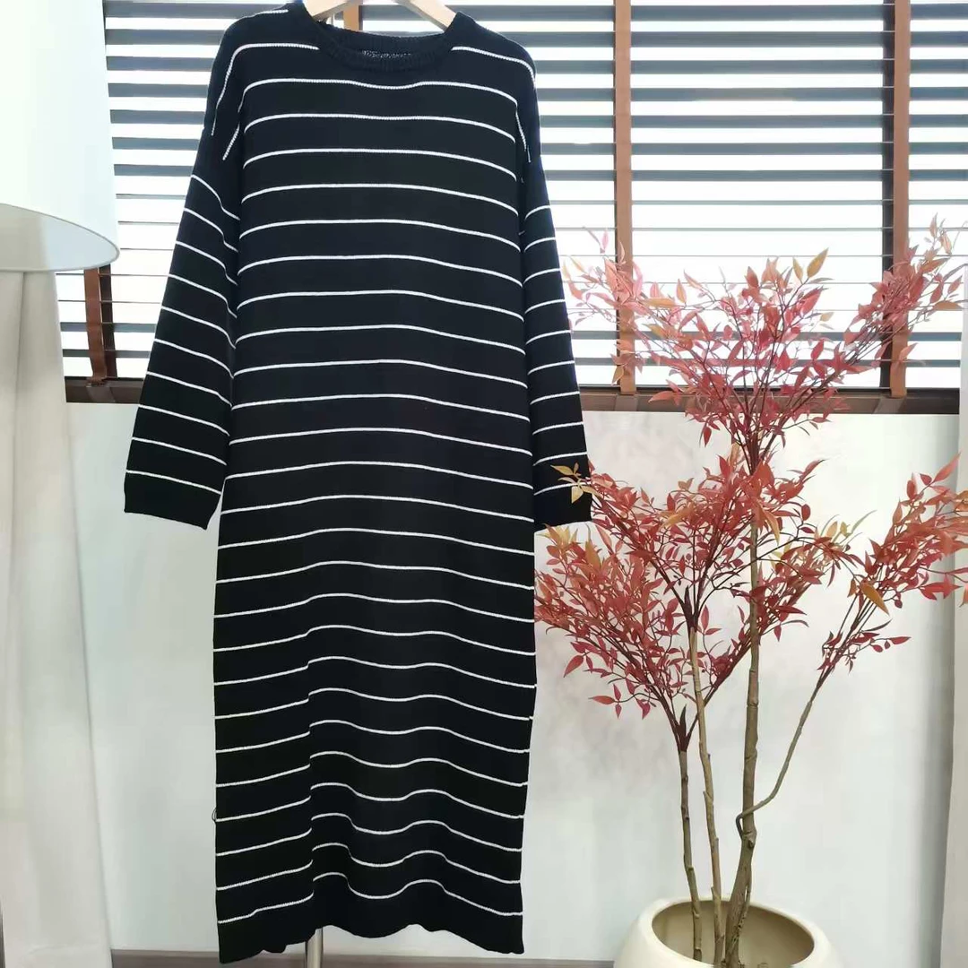 交响曲人手一件懒人条纹裙~羊毛圆领长裙女春秋