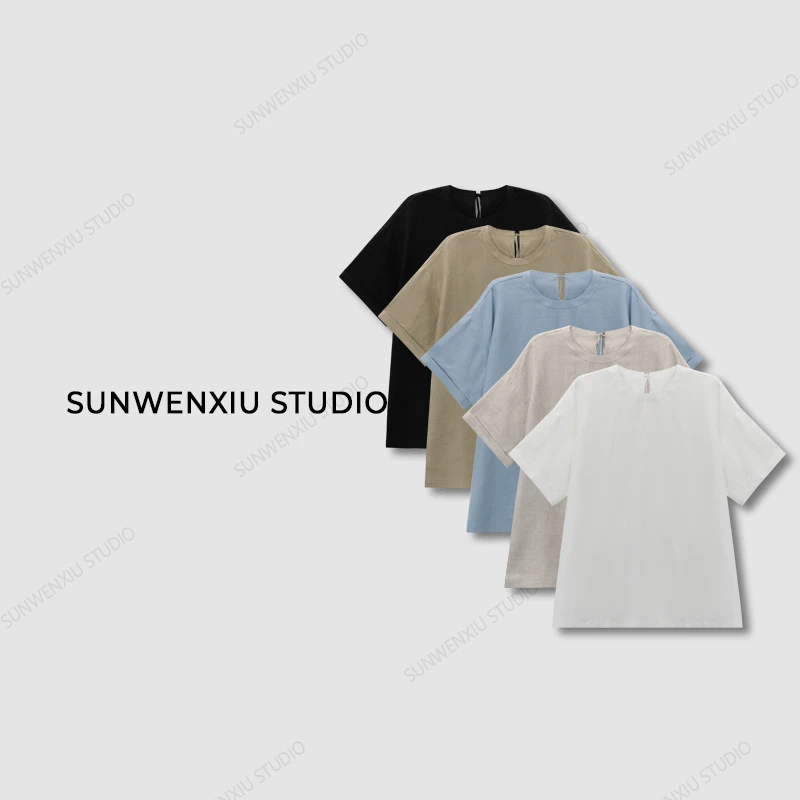swx studio3店 “无麻不夏”100%亚麻后背镂空绑带百搭T恤